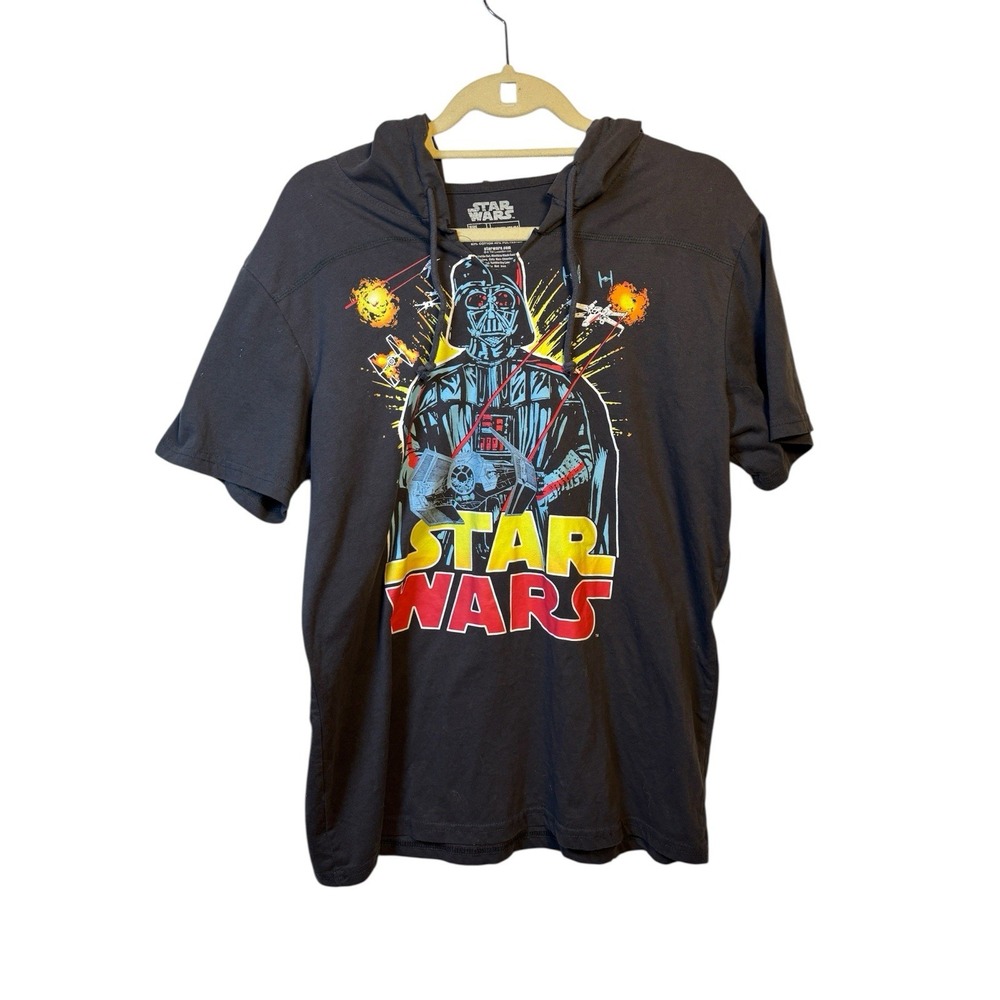 Star Wars Darth Vader Short Sleeve Hoodie Tee XL Sith TIE Fighter‎ Graphic